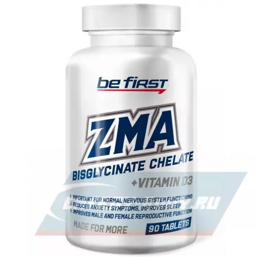  Be First ZMA Chelate + vitamin D3 (ЗМА бисглицинат хелат + Д3) Нейтральный, 90 таблеток