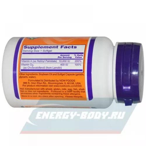  NOW FOODS Vitamin A D 10000 400 IU 100 гелевых капсул
