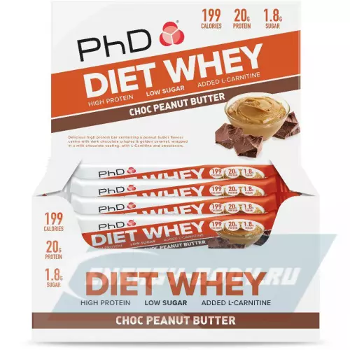 Батончик протеиновый PhD Nutrition Diet Whey Bar Шоколад-Арахисовое масло, 12 x 63 г