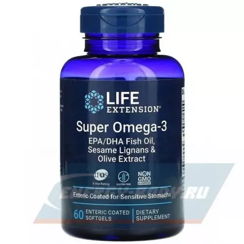 Omega 3 Life Extension Super Omega-3 EPA/DHA Fish Oil, Sesame Lignans & Olive Extract 60 гелевых капсул