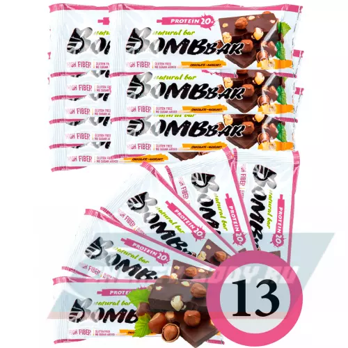 Батончик протеиновый Bombbar Protein Bar Шоколад - Фундук, 13 x 60 г