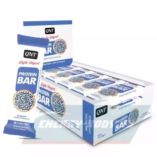 Батончик протеиновый QNT Light Digest Protein Bar Черника - Белый шоколад, 15 х 55 г
