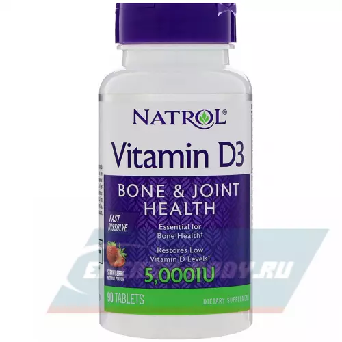  Natrol Vitamin D3 5000 IU F/D Клубника, 90 таблеток