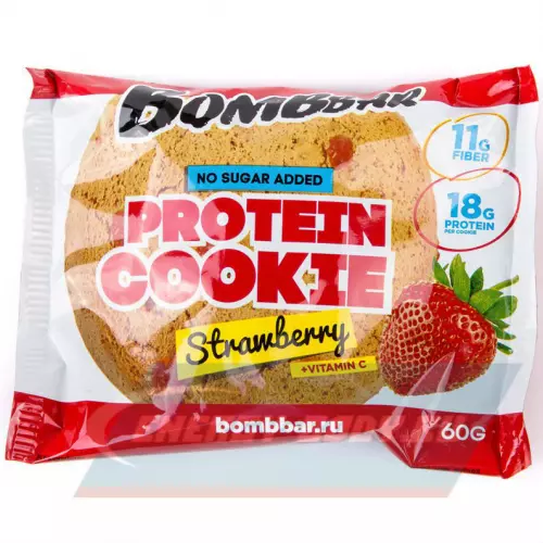 Батончик протеиновый Bombbar Protein cookie Клубника, 20 протеин печенье x 60 г