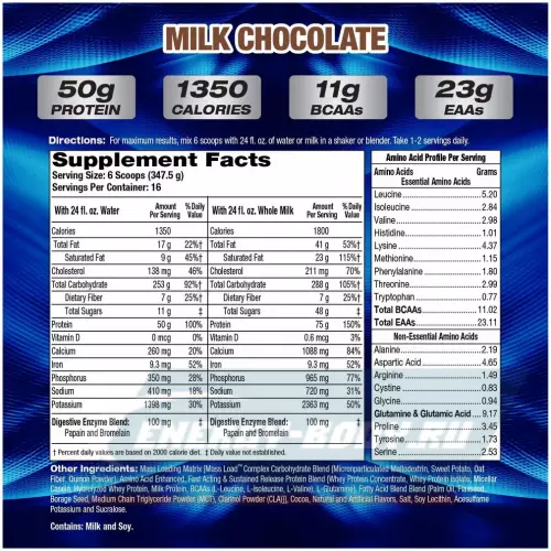 Гейнер MHP Up Your Mass XXXL 1350 Молочный шоколад, 5440 г