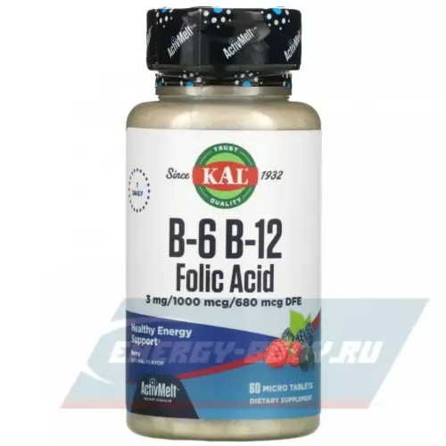  KAL B-6 B-12 Folic Acid ActMlt Ягоды, 60 таблеток
