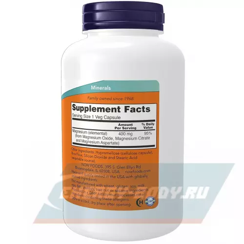  NOW FOODS Magnesium Caps 400 mg 180 веган капсул