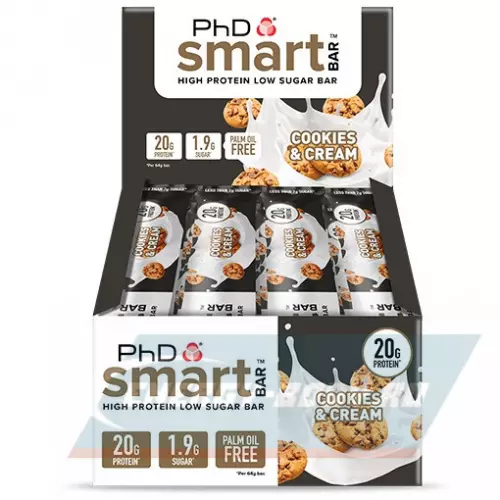 Батончик протеиновый PhD Nutrition Smart Bar Печенье и Сливки, 12 x 64 г