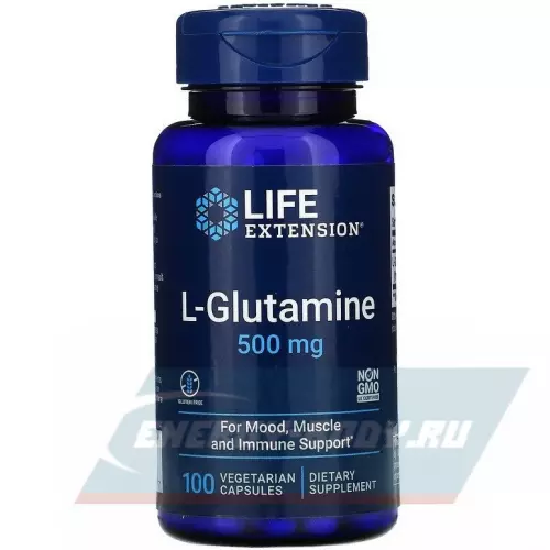 Глютамин Life Extension L-Glutamine 500 mg 100 вегетарианских капсул