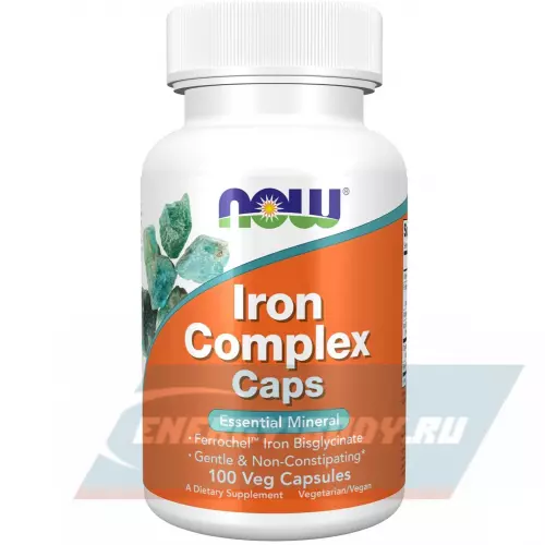 Минералы NOW FOODS Iron Complex Caps (Bisglycinate) 100 веган капсул