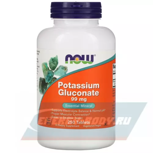 Минералы NOW FOODS Potassium Gluconate 99 мг 250 таблеток