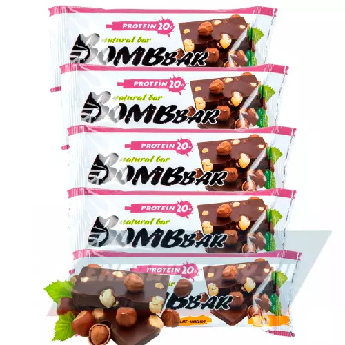 Батончик протеиновый Bombbar Protein Bar Шоколад - Фундук, 5 x 60 г