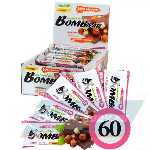 Батончик протеиновый Bombbar Protein Bar Шоколад - Фундук, 60 x 60 г
