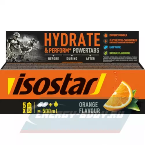  ISOSTAR Изотонический напиток Powertabs Апельсин, 1 банка x 5 порций