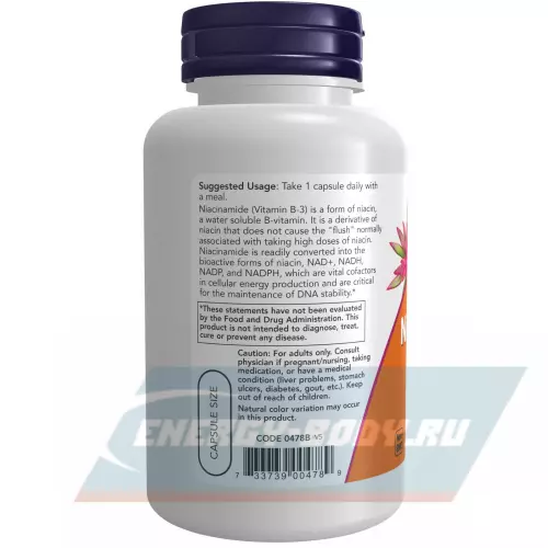  NOW FOODS Niacinamide 500 mg Витамин B3 100 веган капсул