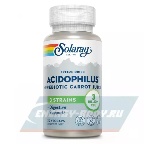  Solaray Acidophilus 3 Strain Probiotic & Prebiotic Carrot Juice 30 вегетарианских капсул