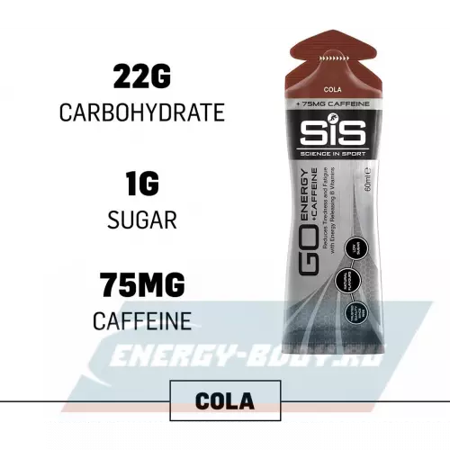 Энергетический гель SCIENCE IN SPORT (SiS) GO Energy 75mg caffeine Кола, 30 x 60 мл + кофеин