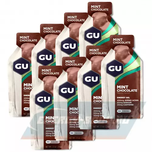 Энергетический гель GU ENERGY GU ORIGINAL ENERGY GEL 20mg caffeine Шоколад-Ментол, 8 стика x 32 г