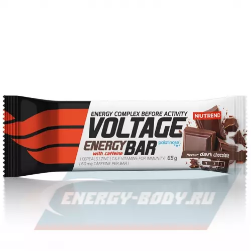 Батончик энергетический NUTREND Voltage Energy bar 60mg caffeine Темный Шоколад, 65 г