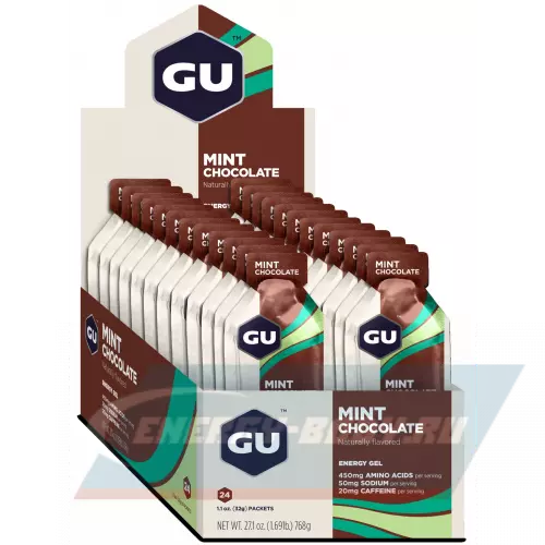 Энергетический гель GU ENERGY GU ORIGINAL ENERGY GEL 20mg caffeine Шоколад-Ментол, 24 стика x 32 г
