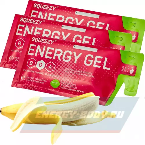 Энергетический гель SQUEEZY ENERGY GEL no caffeine Банан, 3 x 33 г