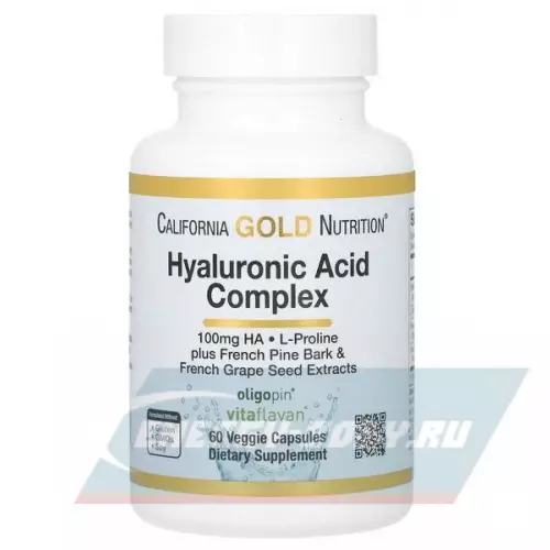 Суставы, связки California Gold Nutrition Hyaluronic Acid Complex, 60 капсул 60 вегетарианские капсулы