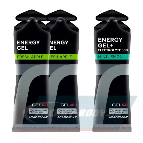 Энергетический гель GEL4U Energy Gel MIX Яблоко, Лимон и Мята, 3 x 60 г