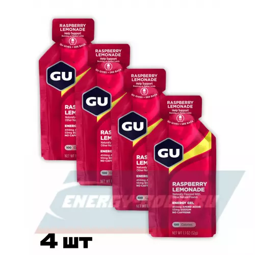 Энергетический гель GU ENERGY GU ORIGINAL ENERGY GEL no caffeine Малиновый лимонад, 4 стика x 32 г