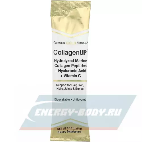 COLLAGEN California Gold Nutrition CollagenUP Marine Sourced Peptides + Hyaluronic Acid + Vitamin C Нейтральный, 10 x 5.16 г