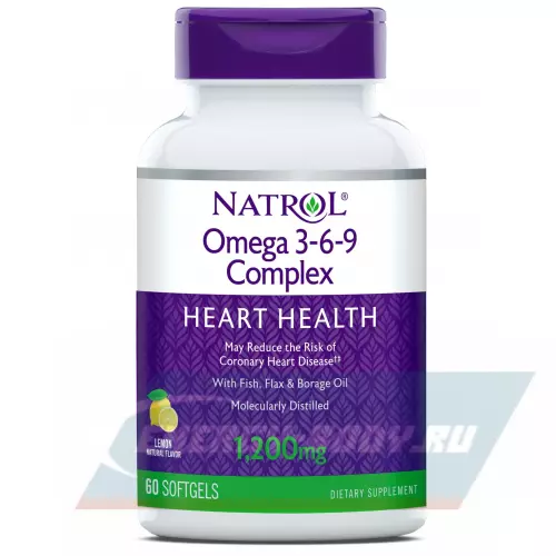 Omega 3 Natrol Omega 3-6-9 Complex 1200 mg Лимон, 60 гелевых капсул