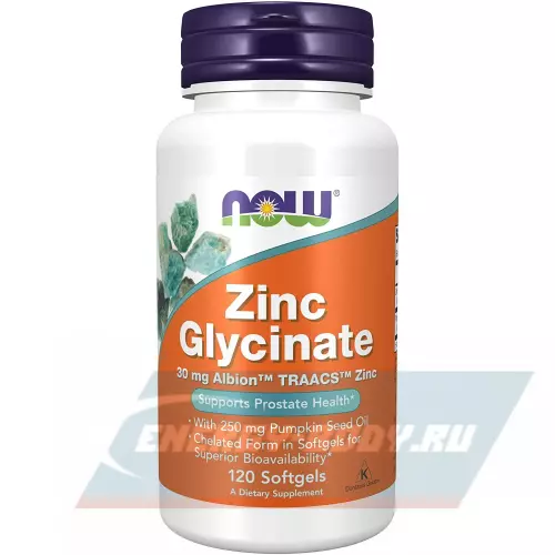  NOW FOODS Zinc Glycinate 30 mg 120 Softgels 120 Гелиевых капсул