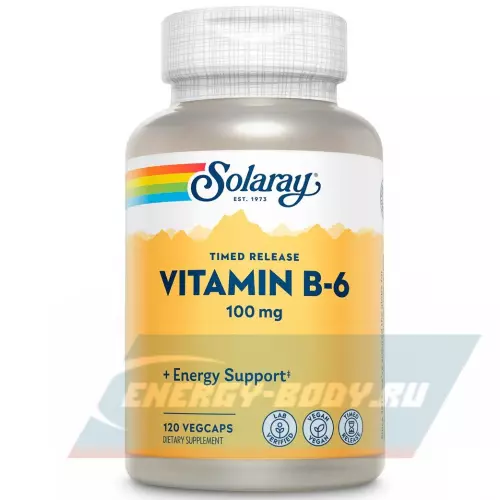  Solaray B-6 Time Released 100 mg 120 веган капсул