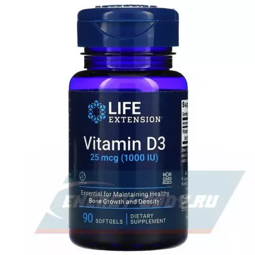  Life Extension Vitamin D3 25 mcg (1000 IU) 90 капсул