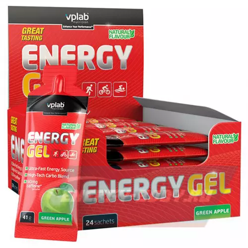 Энергетический гель VP Laboratory Energy gel + caffeine 24х41 г, Зеленое яблоко