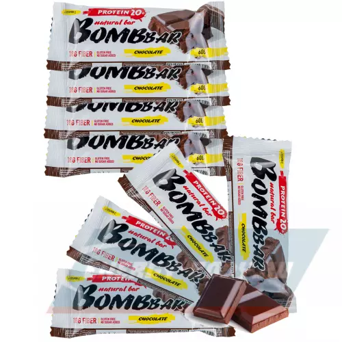 Батончик протеиновый Bombbar Protein Bar Двойной шоколад, 8 x 60 г