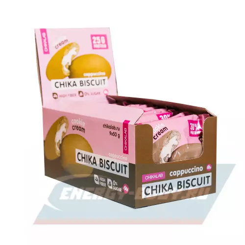 Батончик протеиновый Chikalab Бисквитное печенье Chika Biscuit Капучино, 9 шт x 50 г