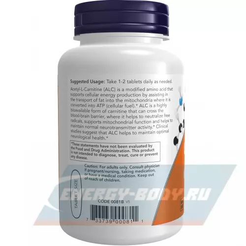 L-Карнитин NOW FOODS Acetyl-L-Carnitine 750 mg 90 таблеток