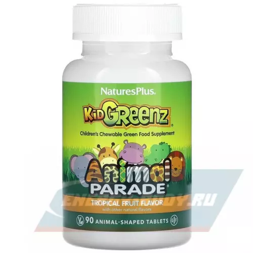  NaturesPlus Animal Parade KidGreenz Chewable Тропические фрукты, 90 жевательных таблеток