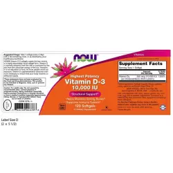 NOW Vitamin D3 10000 IU - Витамин D3 10 000 МЕ Витамин D
