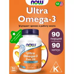 NOW FOODS Ultra Omega-3 Fish Oil 500 EPA / 250 DHA Omega 3, Жирные кислоты