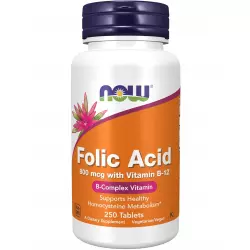 NOW FOODS Folic Acid 800 mcg + B-12 (Cyanocobalamin) 25 mcg Витамины группы B