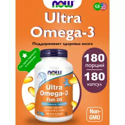 NOW FOODS Ultra Omega-3 Fish Oil 500 EPA / 250 DHA FISH GELATIN Omega 3, Жирные кислоты