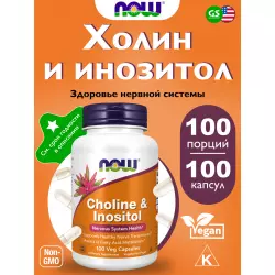 NOW FOODS Choline & Inositol - Холин + Инозитол 250 мг Витамины группы B