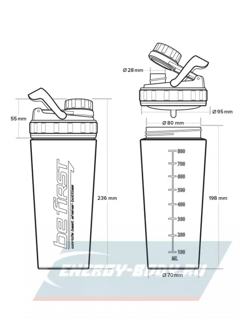  Be First Металлический шейкер 800 мл с одинарной стенкой и с сеткой (TS 11106-steel) 800 мл, Серебристый