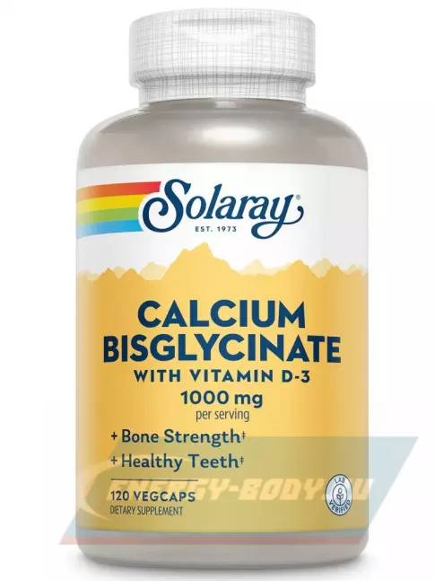  Solaray Calcium Bisglycinate (with D-3) 1000 mg 120 веган капсул