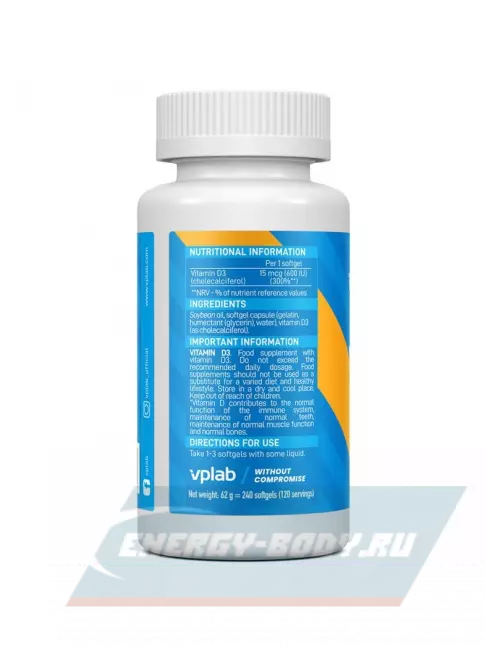  VP Laboratory Vitamin D3 600 IU 240 капсул