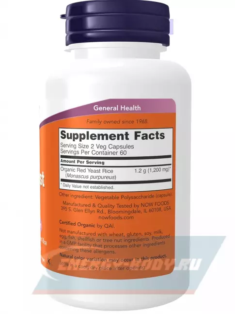  NOW FOODS Red Yeast Rice 600 mg 120 веган капсул
