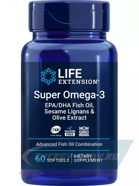 Omega 3 Life Extension Super Omega-3 EPA/DHA Fish Oil, Sesame Lignans & Olive Extract 60 капсул