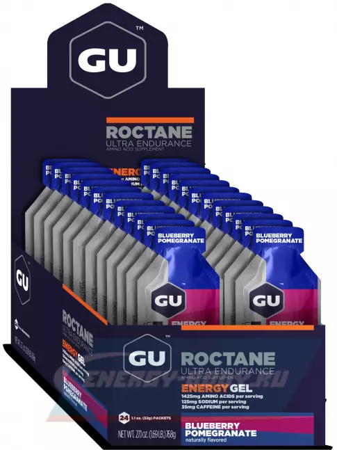 Энергетический гель GU ENERGY GU ROCTANE Energy Gel 35mg caffeine 24 x 32 г, Черника-Гранат