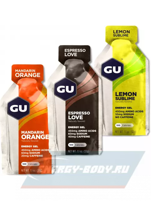 Энергетический гель GU ENERGY Gel MIX 3 x 32 г, Апельсин,Экспрессо,Лимон